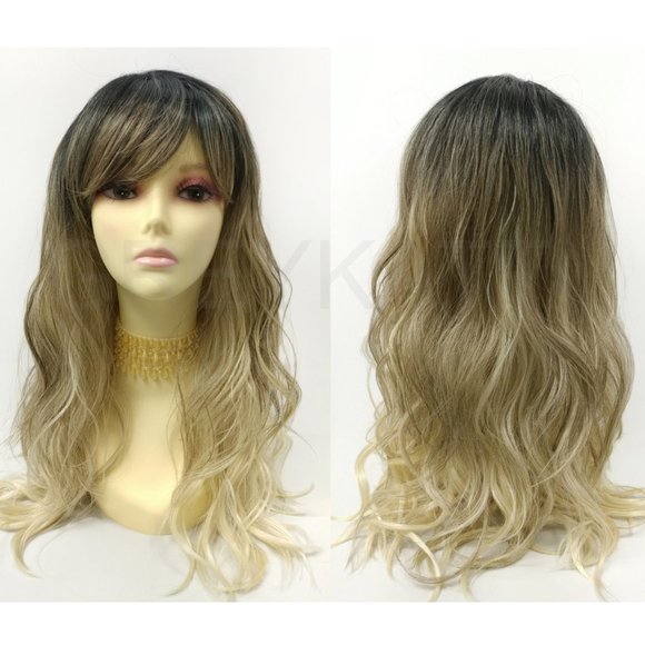 Blonde long wavy heat resistant wig with bangs main image 5